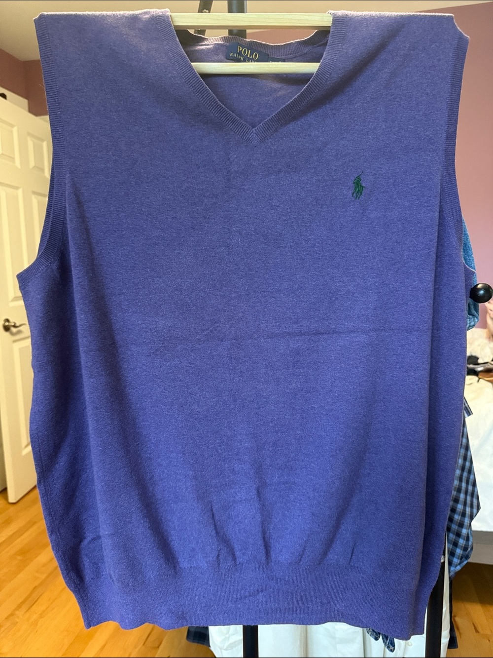 Polo by Ralph Lauren Men's V-Neck Knit Sweater Vest in Purple with Green Pony